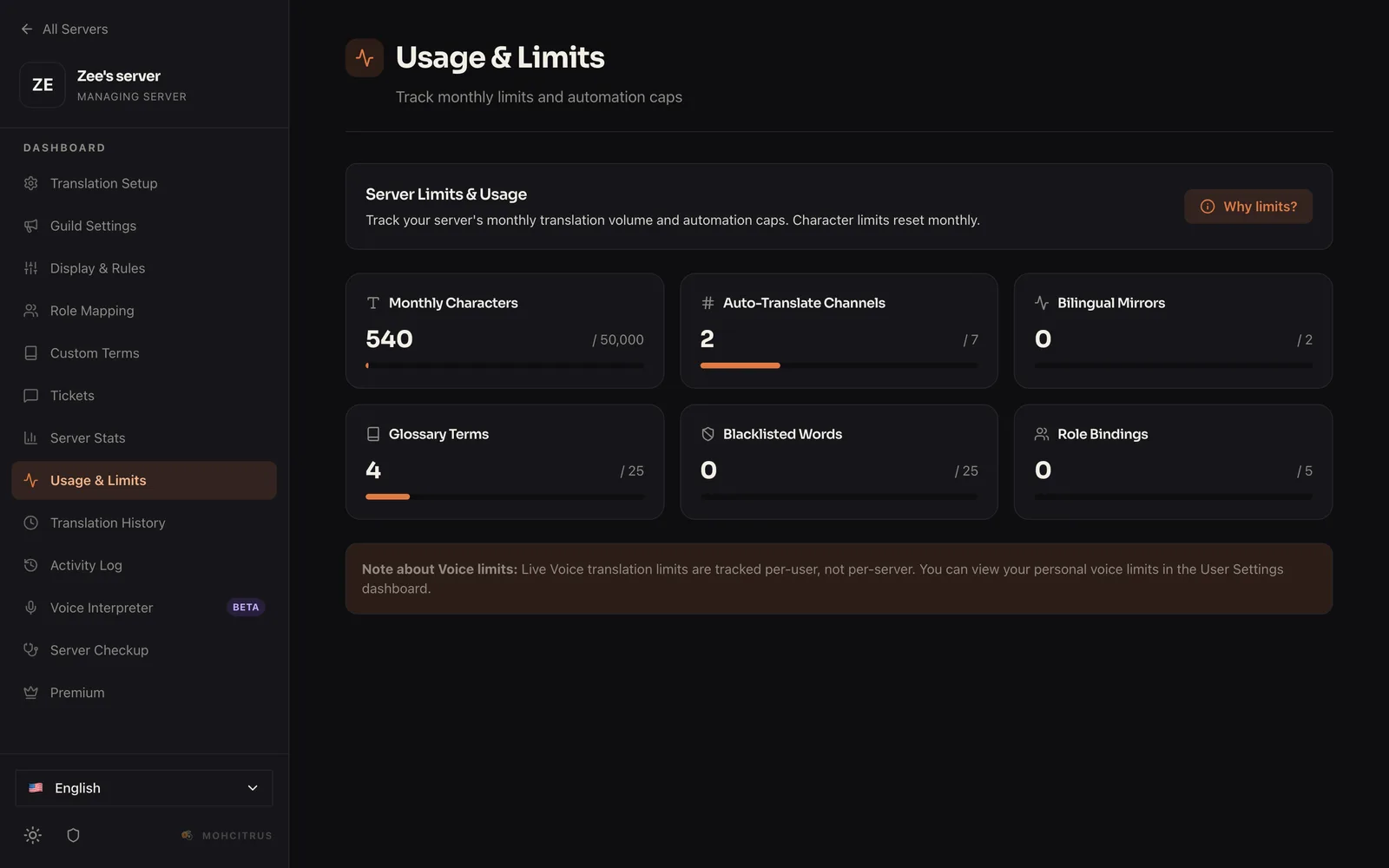 Usage & Limits on a free server