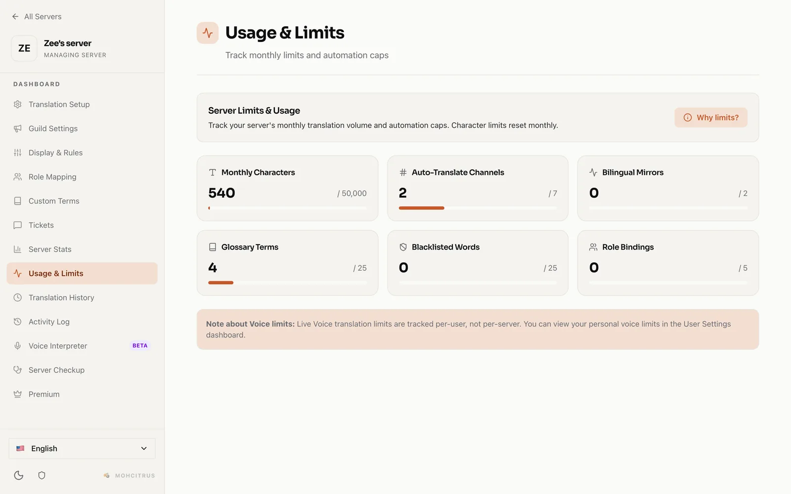 Usage & Limits on a free server